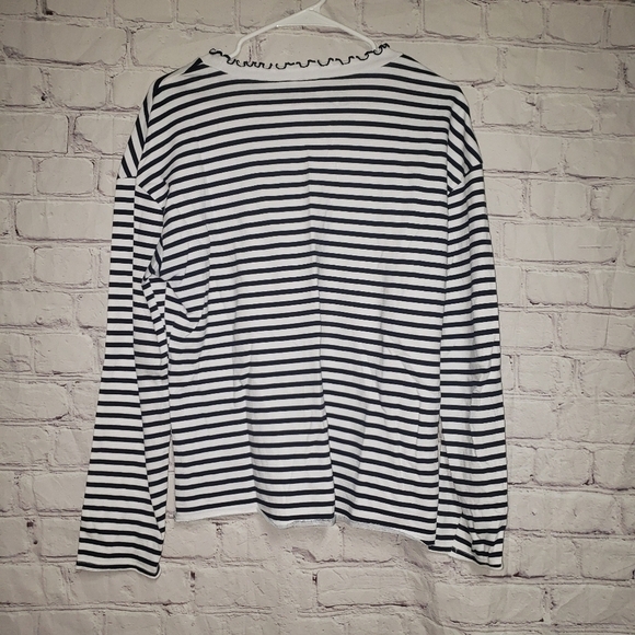 🧡𝅺ZARA Striped Ruffle Collar Raw Hem Top - Picture 4 of 4